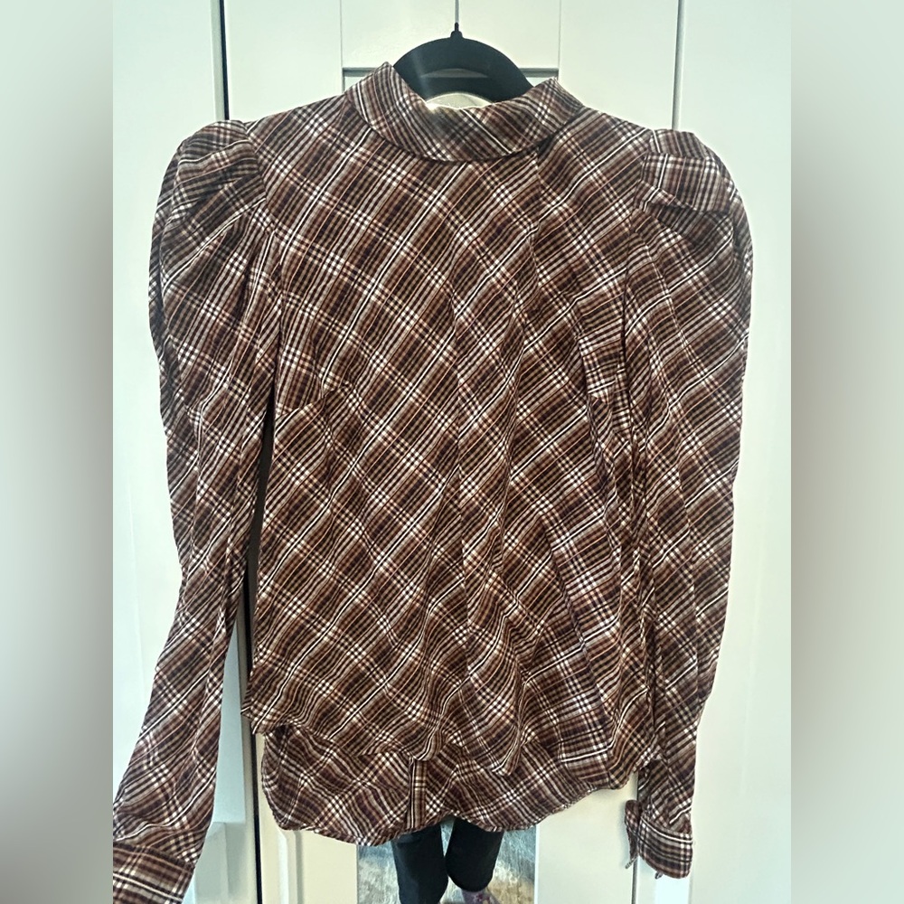 LIKE NEW Veronica Beard Brown Plaid Blouse